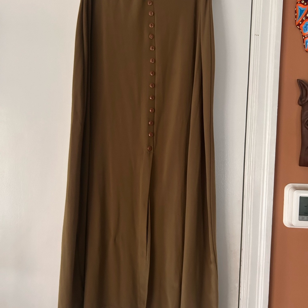 Suzie In The City Olive-Tone Button-Front Maxi Skirt